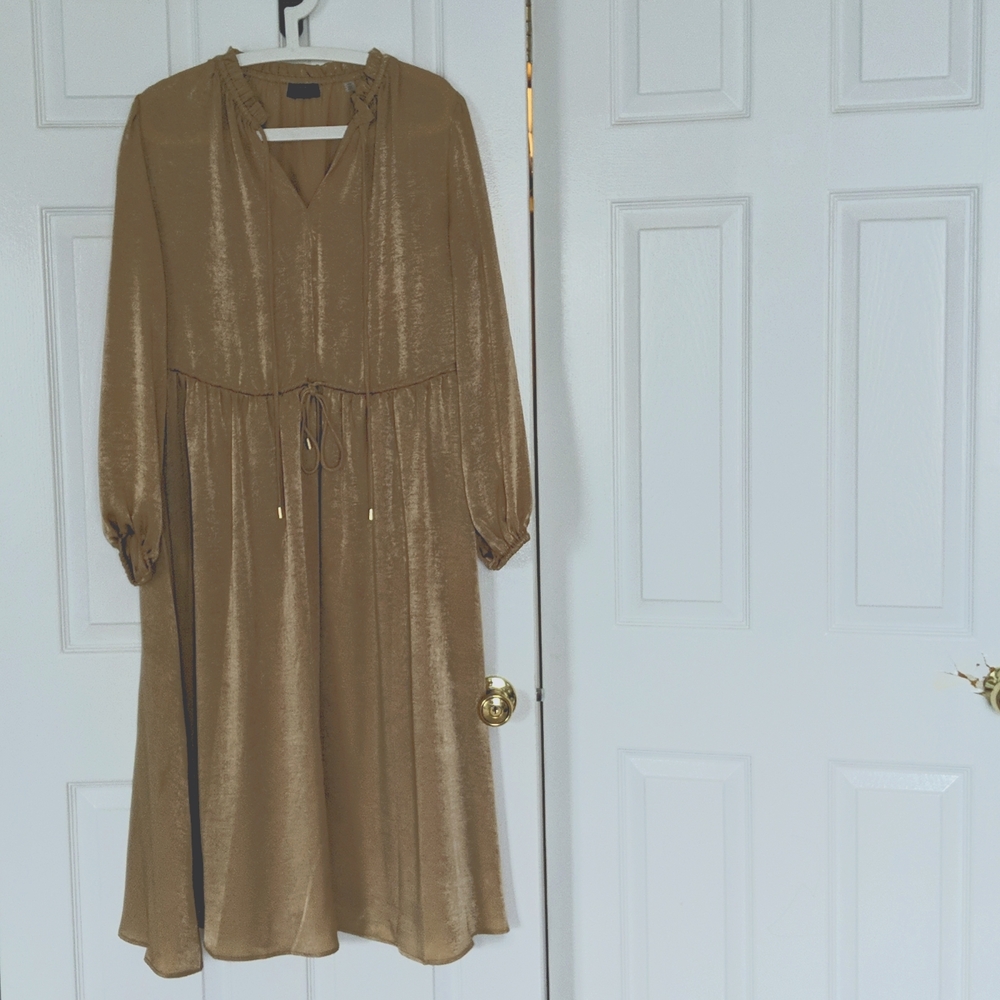 T Tahari Tie-Front Peasant Midi Dress - Brown - Large